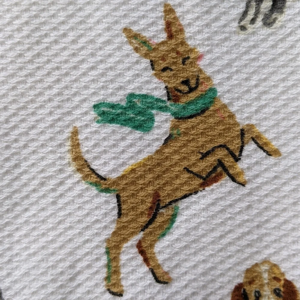 Boston Terrier Various Breed Dog Print Kitchen Towel Set Of Two White Multi NWT